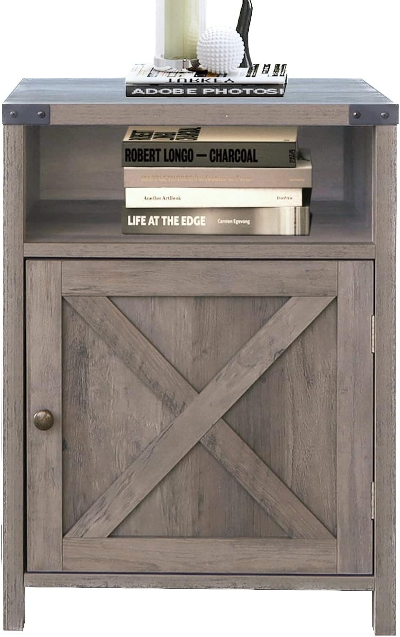 Nightstand, Farmhouse Bedside Table with Cabinet