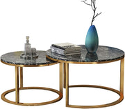 WASHLA Set of 2 Stackable Round Coffee Table/Side Table Metal Golden Frame & Marble Desktop End Tables Office Living Room Bedroom Balcony Accent Home Decor