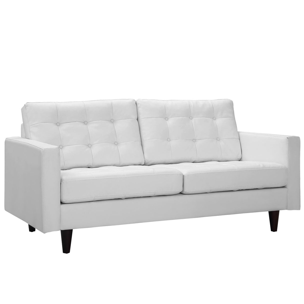 Empress Mid-Century Modern Upholstered Leather Loveseat In White