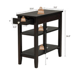 End Table with Drawer, Narrow Side Table with 2-Tier Open Storage Shelves