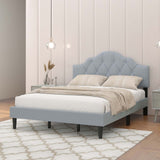 Full Size Upholstered Platform Bed Frame with Linen Button Headboard
