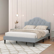 Full Size Upholstered Platform Bed Frame with Linen Button Headboard