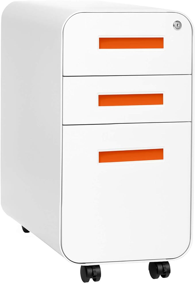 Stockpile Slim 3-Drawer Mobile File Cabinet with Lock - Under Desk Metal Filing Cabinet,