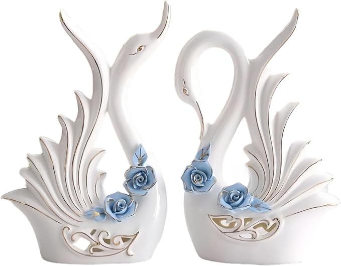 Ceramic Swan Figurines Couple Gifts, Porcelain Swan Statue Sculpture Home Decor,