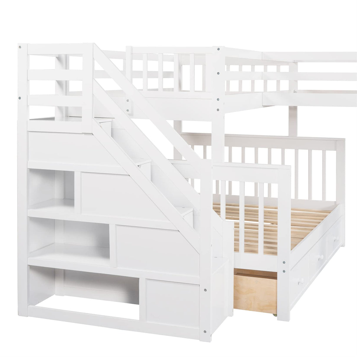 Triple Bunk Beds with Stairs and Storage Drawers Twin Over Full Bed Attached a Loft