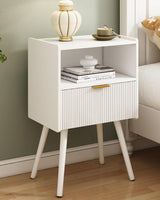 Nightstand,Modern Bedside Table with Storage Drawer and Open Wood Shelf