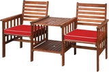 Wood Loveseat, 3pcs Outdoor Table Chairs Set, Patio Conversation Set w/Coffee Table