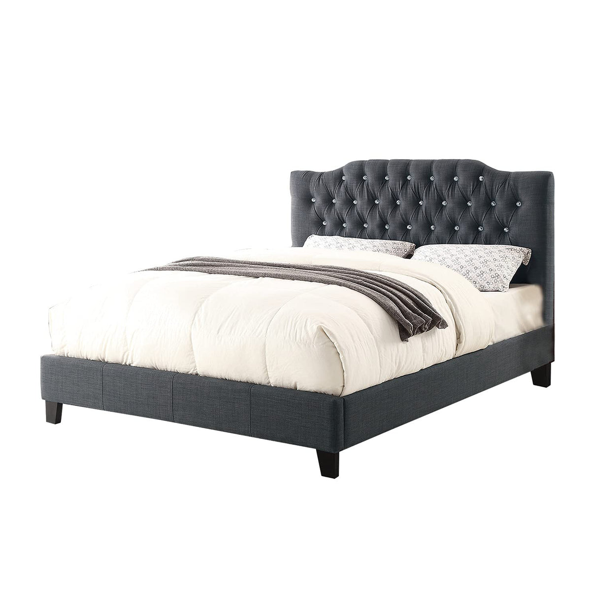 Blue Grey Polyfiber Upholstered Full Size Bed