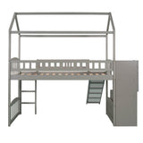 Twin Loft Bed with Stairs and Slide, Wooden House Loft Bed Twin Size