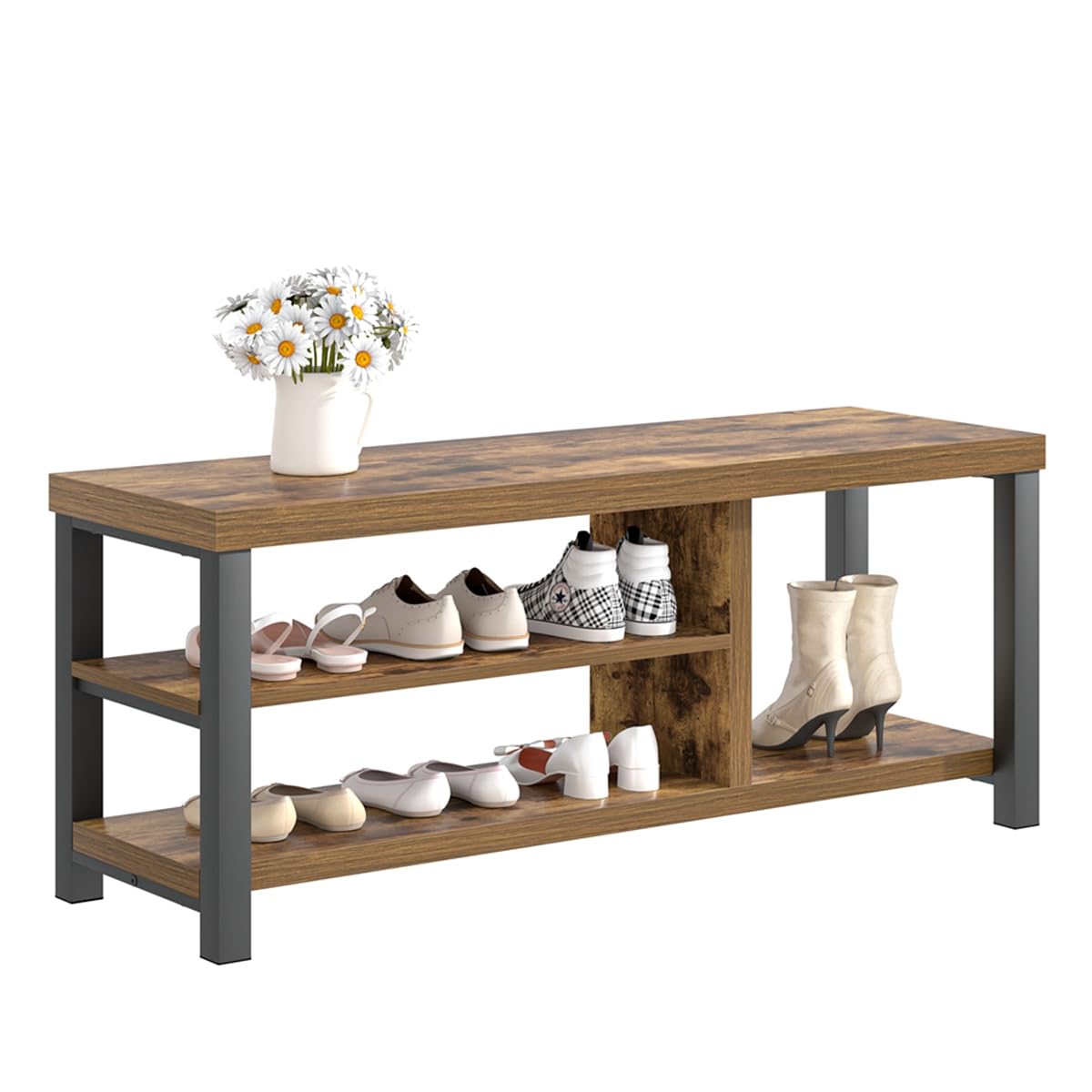 Modern Wood Storage Bench for Entryway Hallway