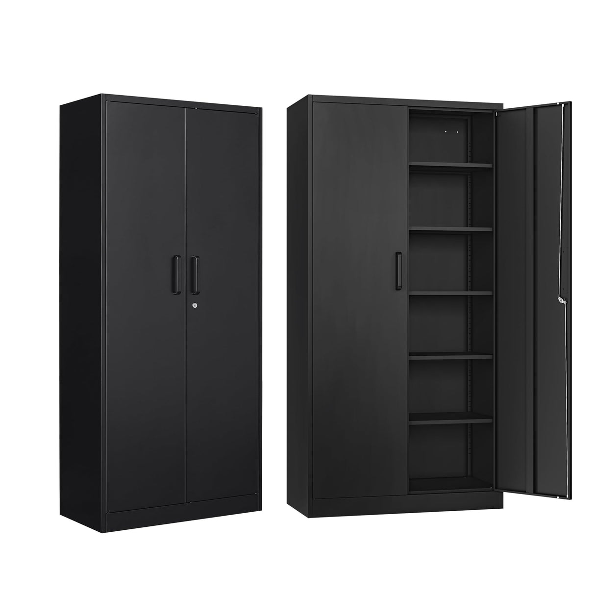 Metal Garage Storage Cabinet with 2 Doors and 5 Adjustable Shelves 71" Pantry Cabinet