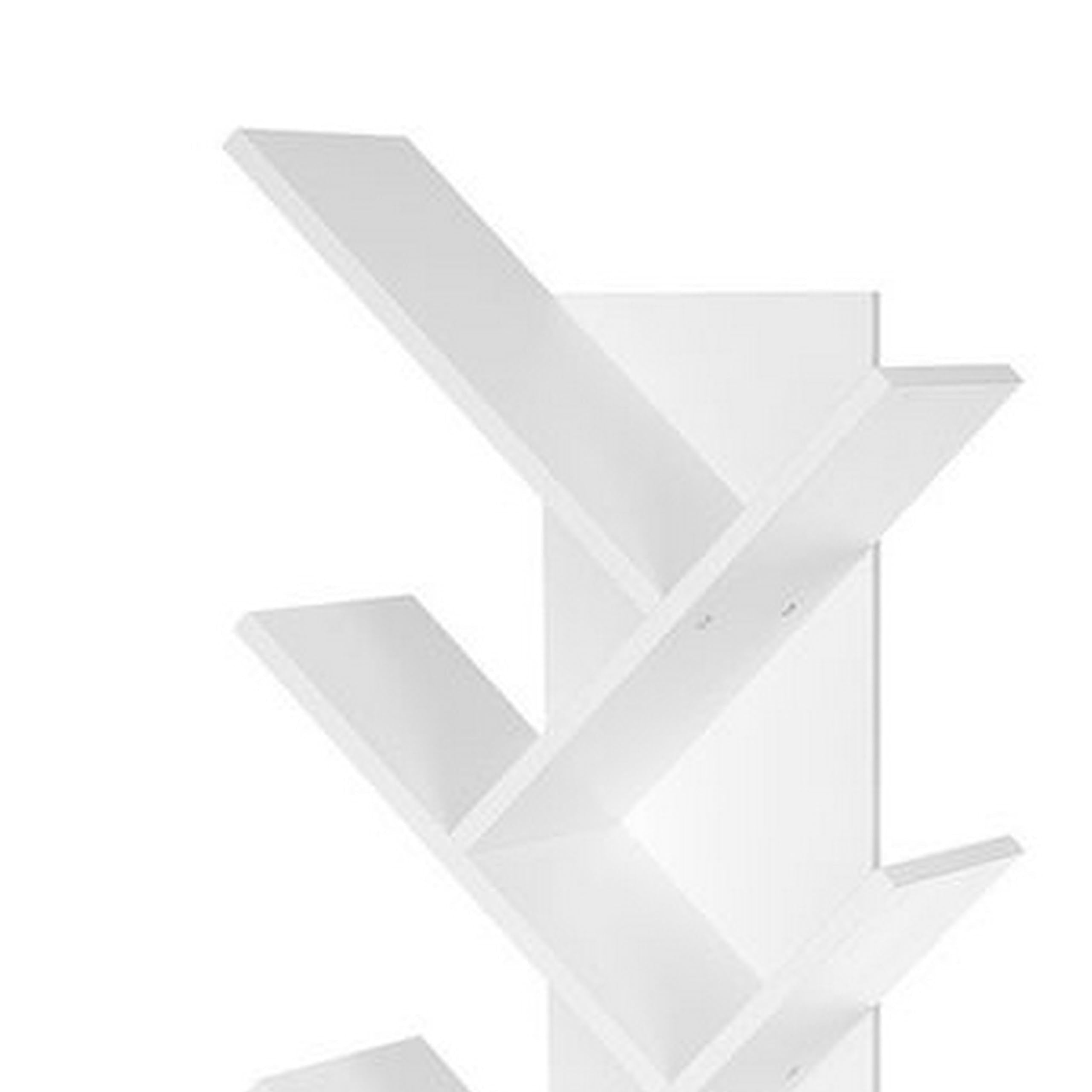 56 Inch Modern Bookcase, 8 Tree Style Branched Shelves, White Wood