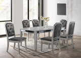 Set for 6 Mirror Trim Rectangular Dining Table with Luxurious Button Chair in Grey/Silver