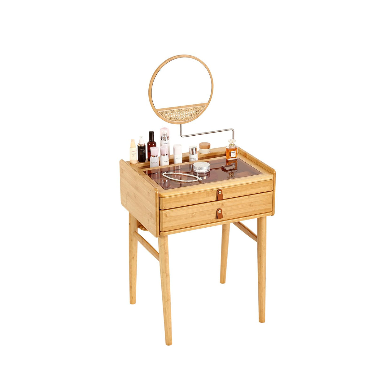 Vanity Desk, Modern Small Dresser with Adjustable-Angles Mirror & 2 Storage Drawers, Dressing Table for Girls, Small Space, Bedroom, Wood