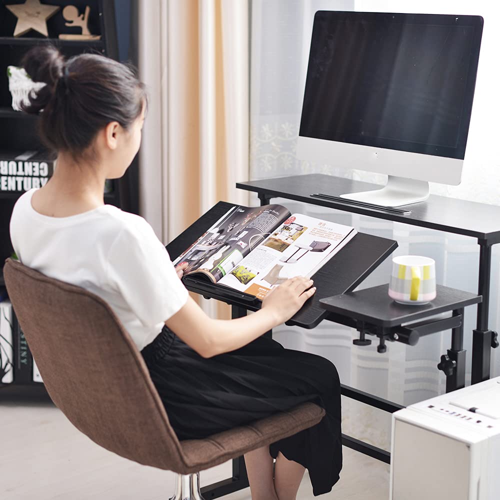 DlandHome Sit-Stand Desk Cart Mobile Height-Adjustable Sit to Stand Office Desk Riser Standing Table Workstation Mobile Desk, Black 101-2BK