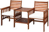 Wood Loveseat, 3pcs Outdoor Table Chairs Set, Patio Conversation Set w/Coffee Table