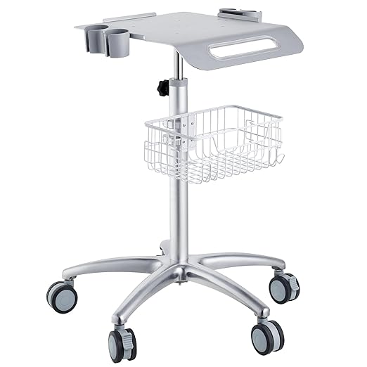 Lab Trolley, Rolling Lab Cart with Built-in Socket, 3-Layer Metal Mobile Trolley, Tray Rolling Clinic Cart with Swivel Wheels, 220 lbs Weight Capacity, for Lab, Clinic, Beauty and Salon