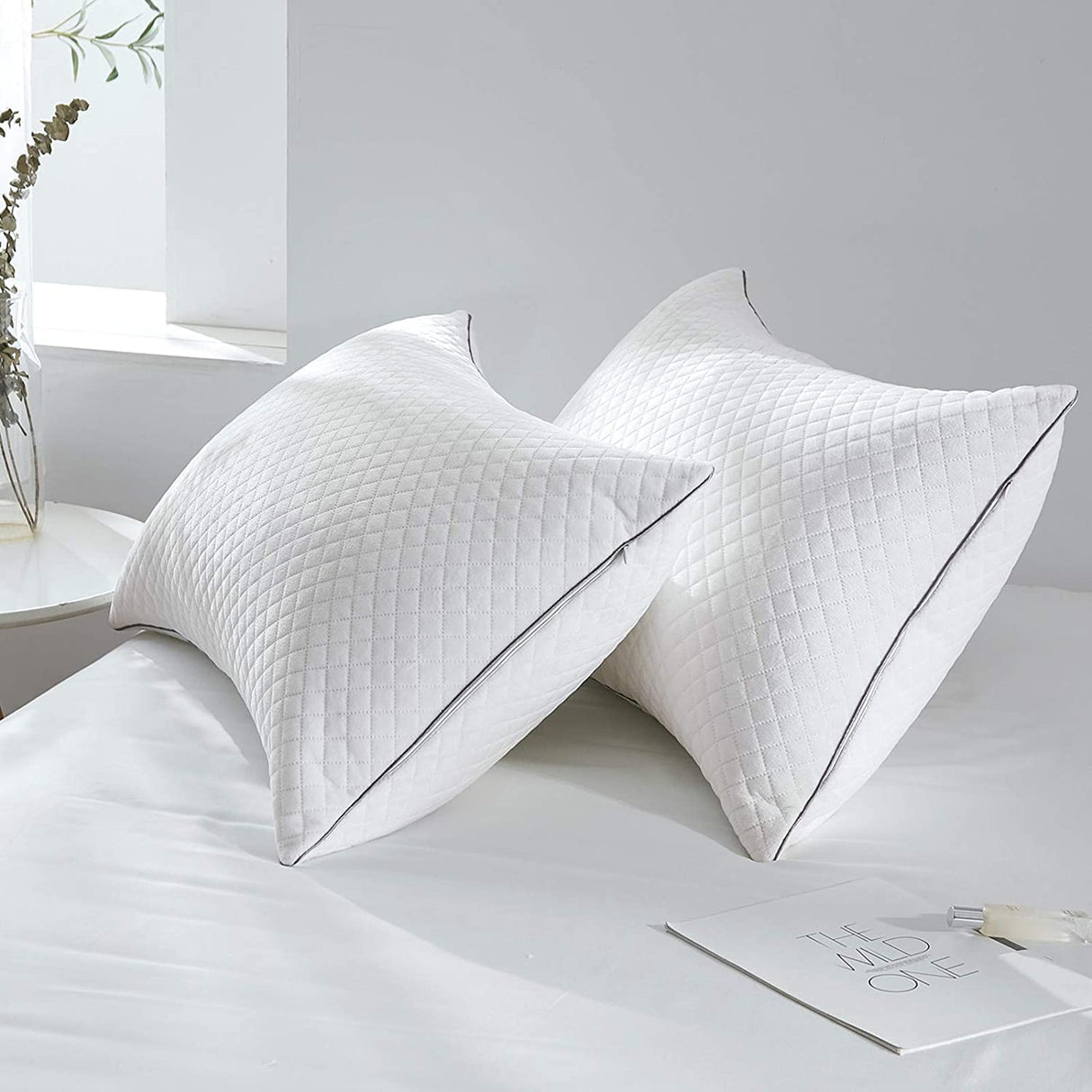 Soft Pillows for Sleeping - Hotel Collection Velvet Bed Pillows with Adjustable Filling,