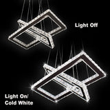 Modern Chandelier, Rectangular 2 Rings Crystal Pendant Chandeliers LED Pendant Ceiling