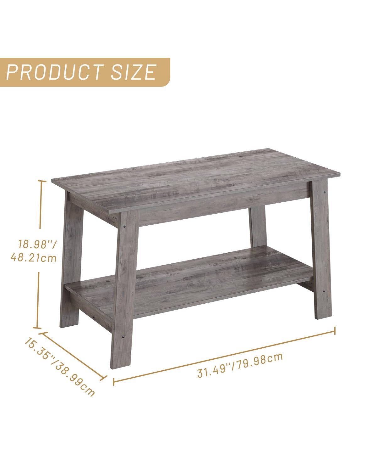 Coffee Table with Storage Shelf, 2-Tier Coffee Tables for Living Room