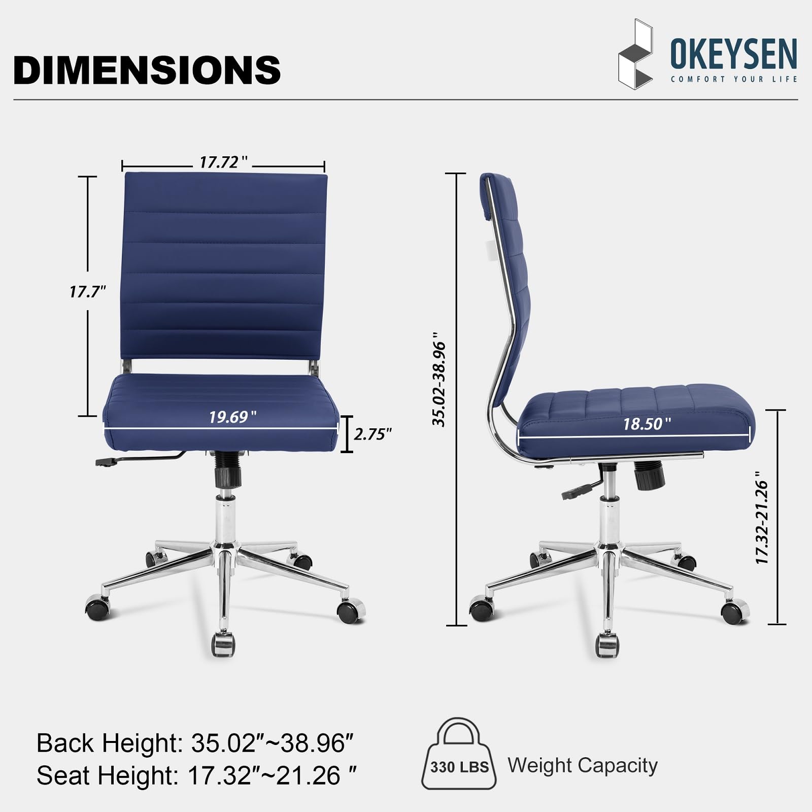 Armless Office Desk Chair, Mid Back Ergonomic Swivel Conference Room Chair