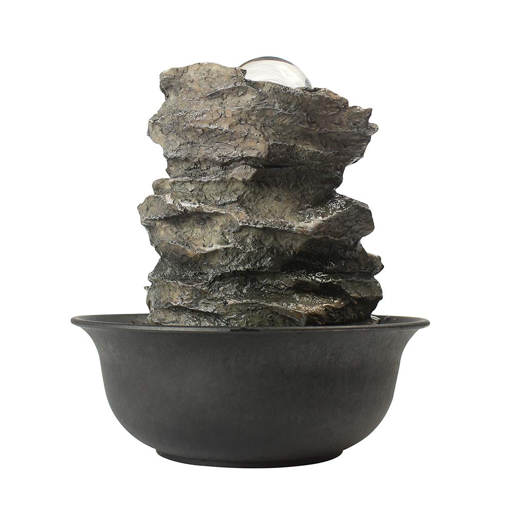 Spinning Orb Rock Cascading Tabletop Fountain, Zen Meditation Indoor Waterfall Feature