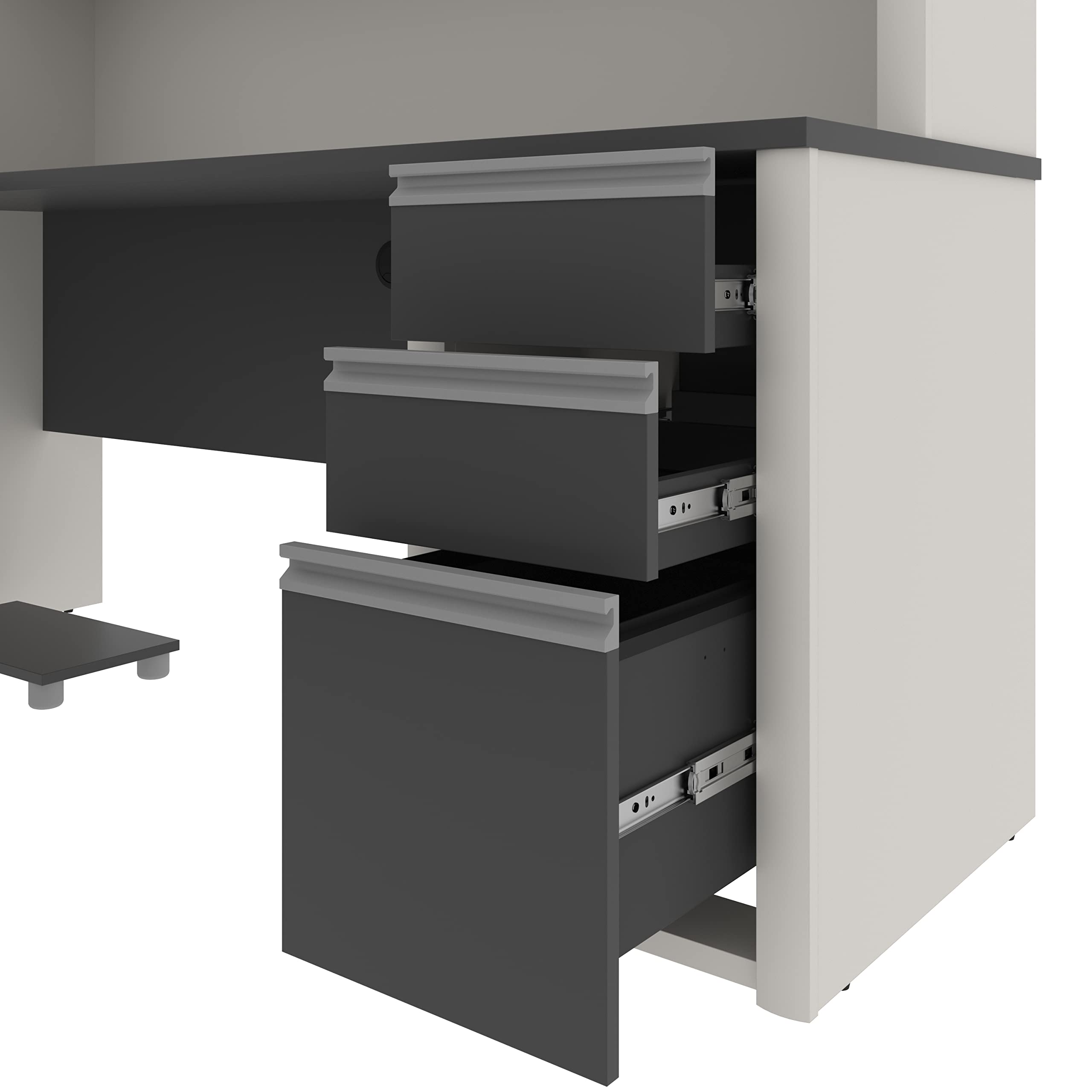 Connexion U-Shaped Workstation with Three Drawers, 72W, Slate/Sandstone