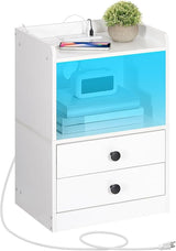 Nightstand with Charging Station, Modern Night Stand with LED Lights