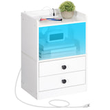 Nightstand with Charging Station, Modern Night Stand with LED Lights