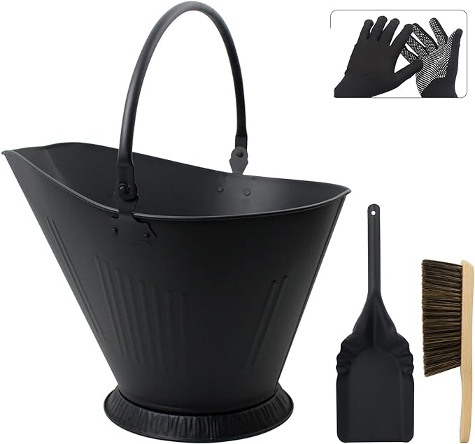 Ash Bucket with Lid and Shovel, 1.3 Gallon Fireplace Bucket for Ashe