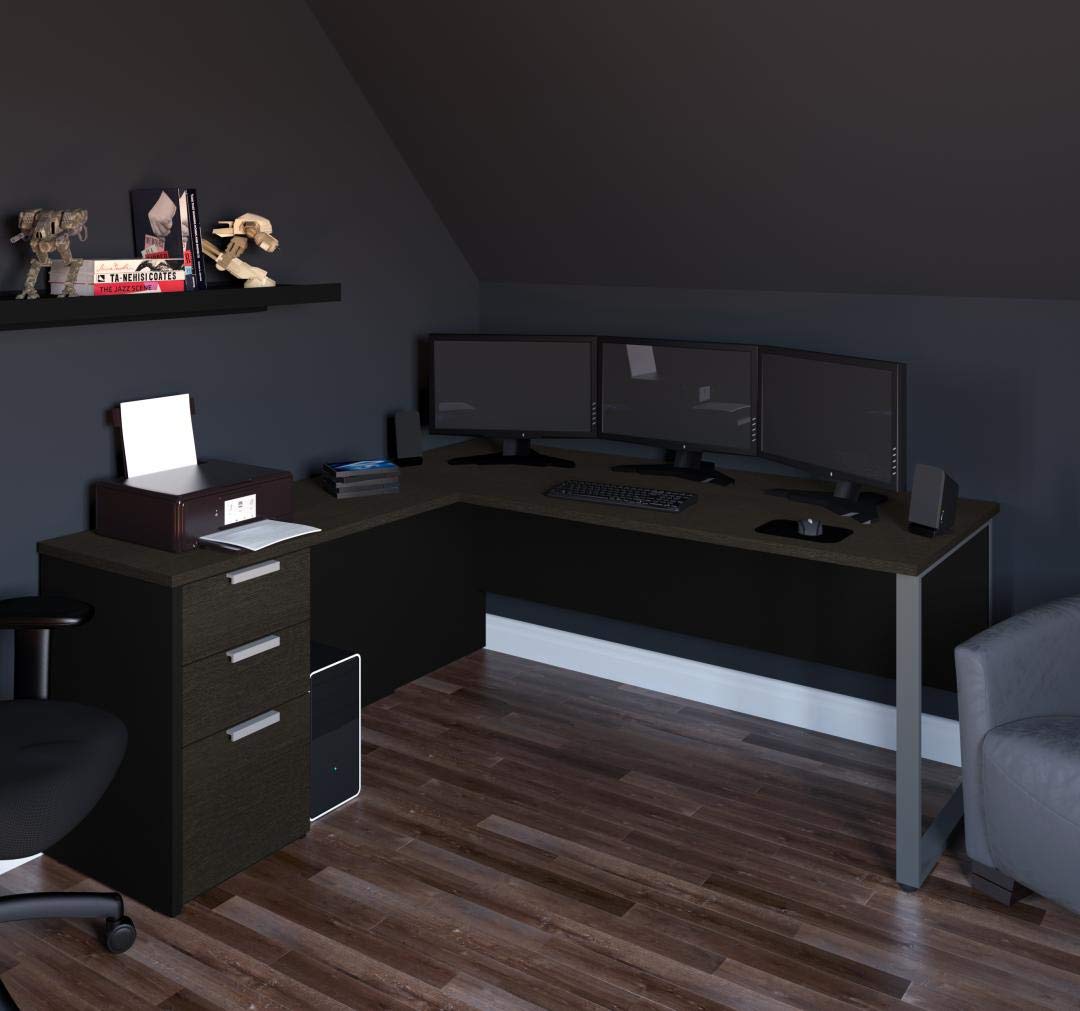 Pro-Concept Plus L-Shaped Desk with Drawers, Deep Grey & Black