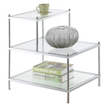 Royal Crest 3 Tier Step End Table, Clear Glass / Chrome Frame