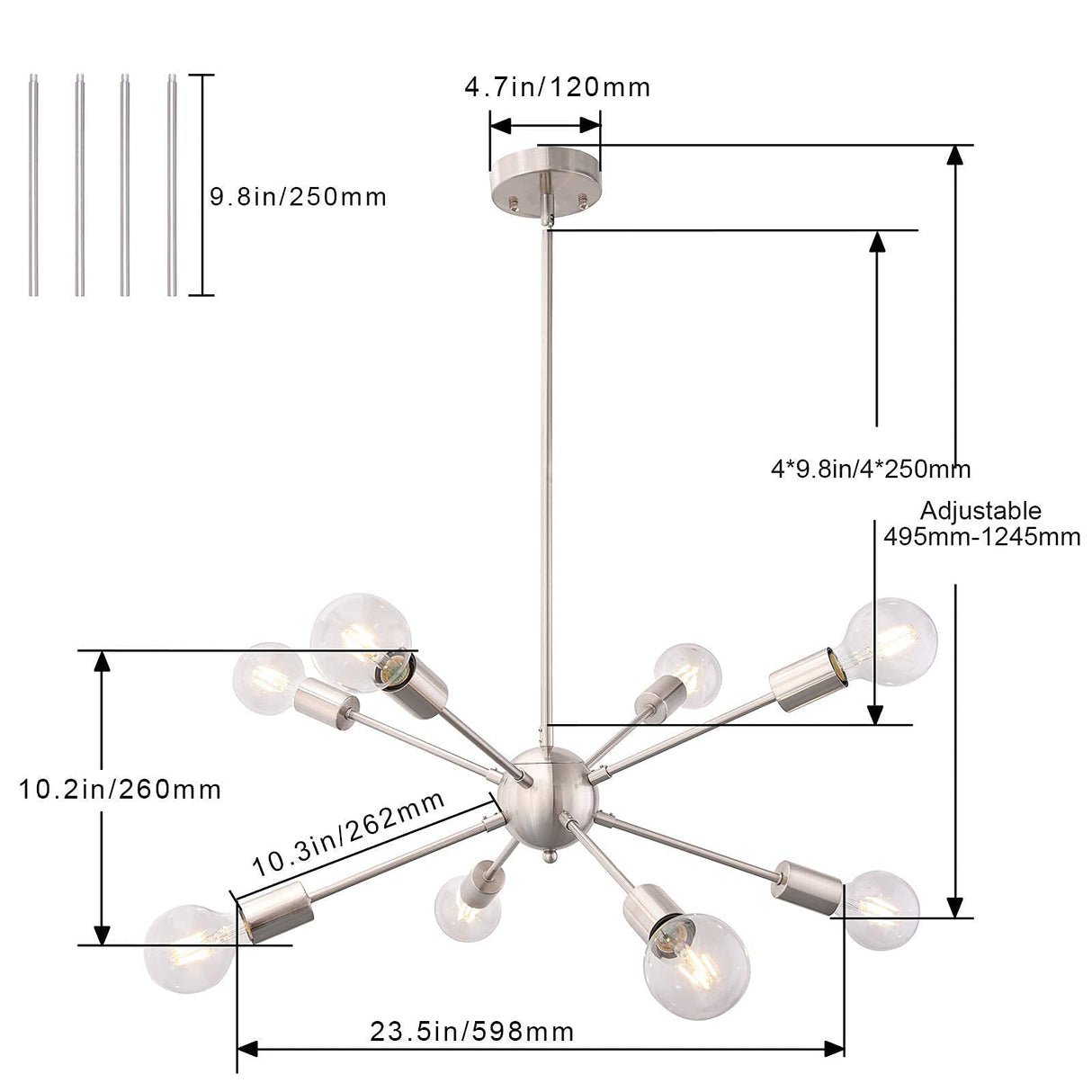 Sputnik Chandeliers 8 Light Brushed Nickel Modern Sputnik Light Fixture Industrial Sputnik