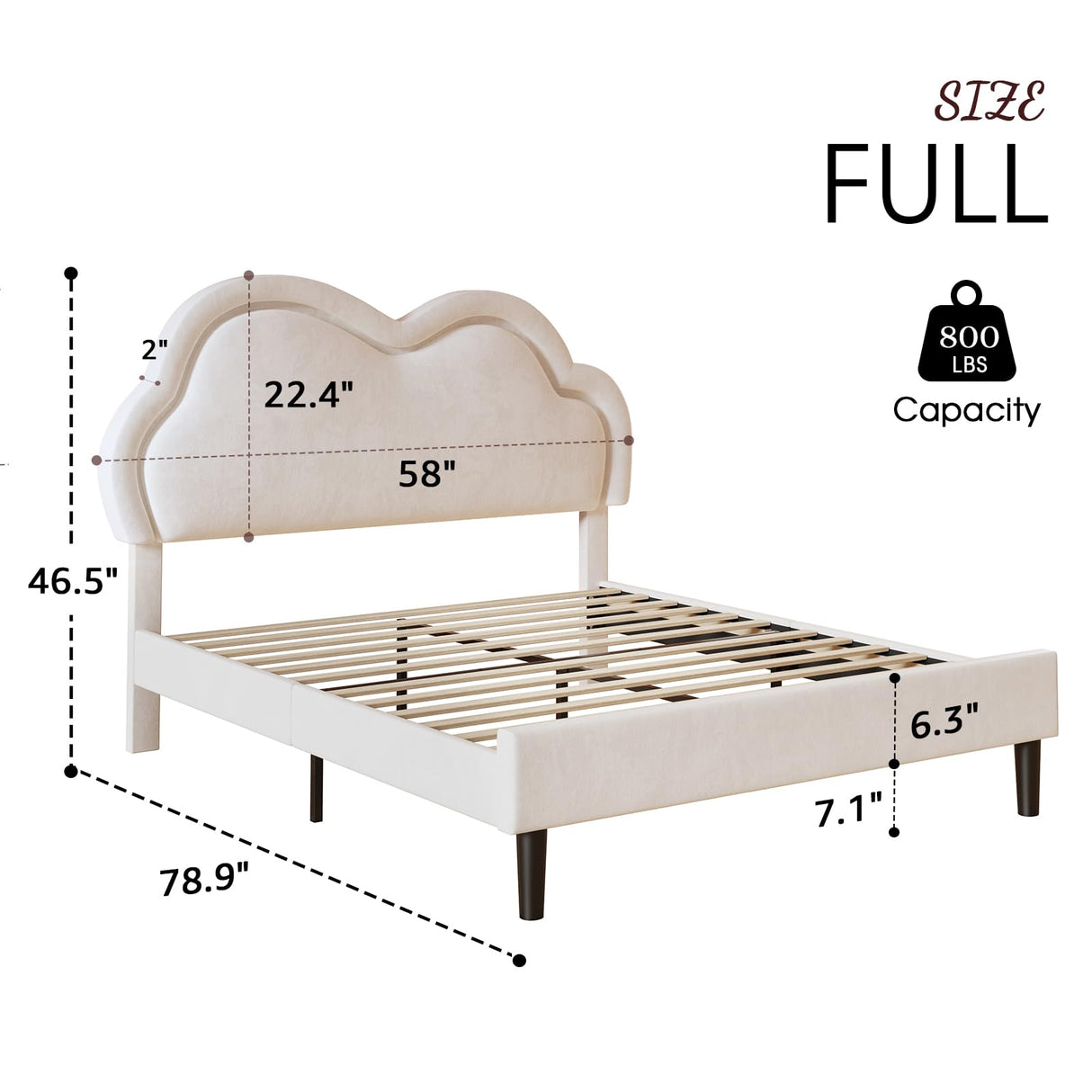 LED Bed Frame Full Size Velvet Upholstered Platform Bed with Adjustable Cloud Headboard,