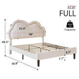 LED Bed Frame Full Size Velvet Upholstered Platform Bed with Adjustable Cloud Headboard,