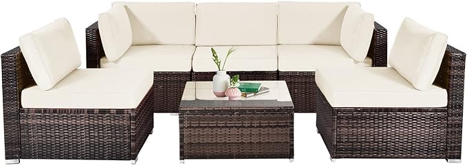 6 Pieces Outdoor Patio Furniture Set, PE Rattan Conversation Set