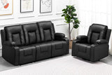 Recline Chair Set，Furniture 2PC Bonded Leather Recliner Set Living Room Set