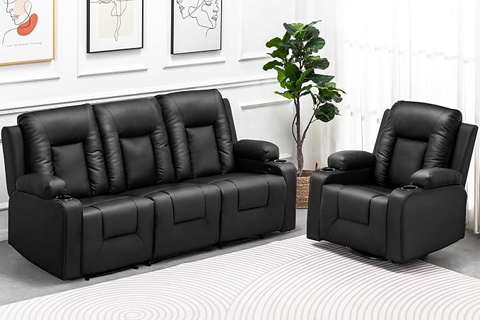 Recline Chair Set，Furniture 2PC Bonded Leather Recliner Set Living Room