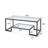 Metal Glass Coffee Table, Black Accent Modern Tempered Glass Side Table