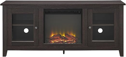 Rustic Wood and Glass Fireplace TV Stand for TV's up to 64" Flat Screen Living Room