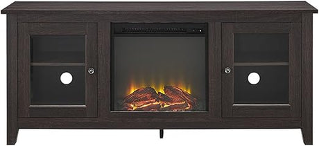 Rustic Wood and Glass Fireplace TV Stand for TV's up to 64" Flat Screen Living Room