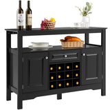 Sideboard, Farmhouse Buffet Storage Cabinet, 12 Wine Bottle Rack Large Drawer, Wood