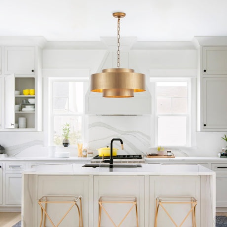 20” Brushed Brass Modern Chandelier Classic 3 Round Metal Pendant Light