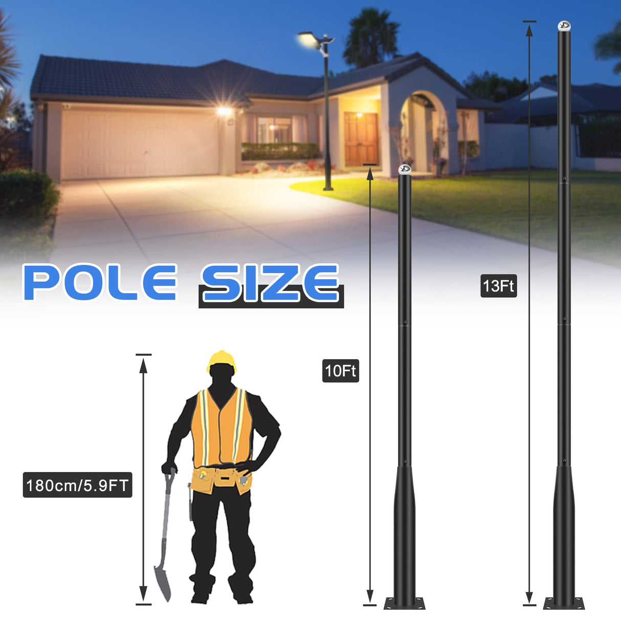 Street Light Pole 13Ft, Metal Solar Lamp Posts for Outdoor Light, Backyard Accessories