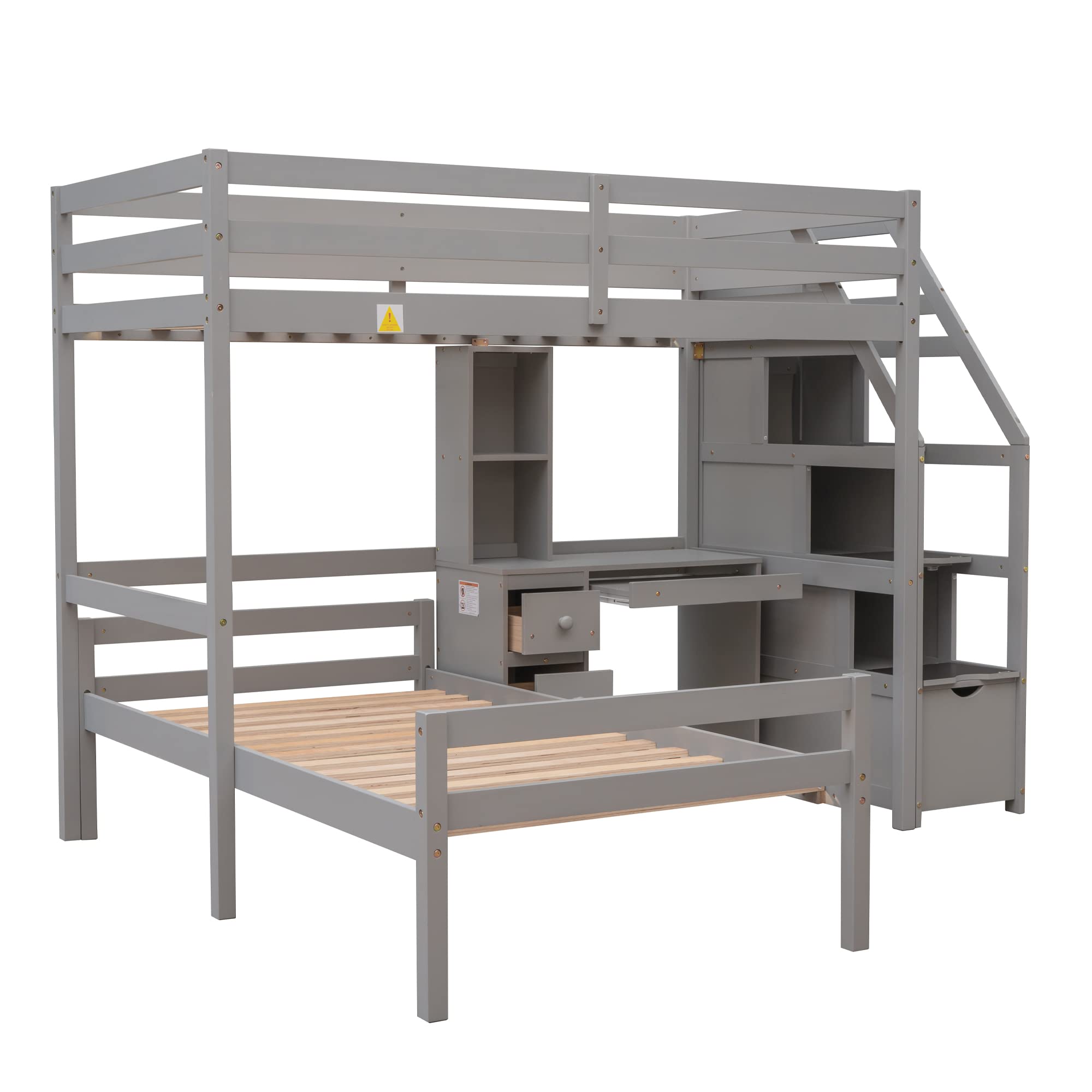 Twin Over Twin Bunk Bed with Stairs and Desk