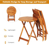 3Pcs Patio Bistro Set, Wood Folding Table Set, 2 Cushioned Chairs for Garden Yard