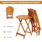 3Pcs Patio Bistro Set, Wood Folding Table Set