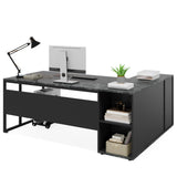 Office Desk with Drawers,55 inches L Shaped Computer Desk with Storage Shelves