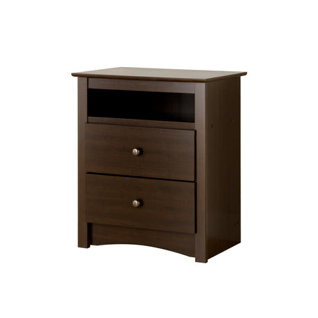 Prepac Fremont 2 Drawer Nightstand: Elegant Bedroom Furniture, Bedside Table with Open Shelf, 23.25"W x 16"D x 28"H, Espresso - EDC-2428