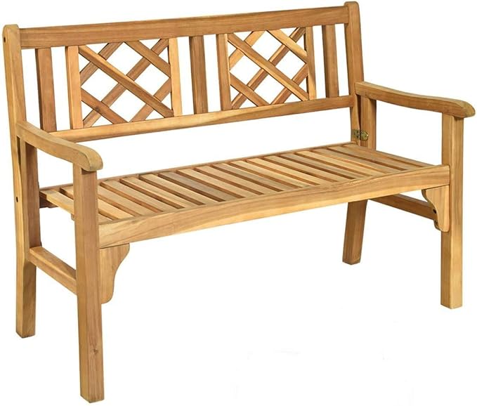 HAPPYGRILL Patio Wood Bench with Ergonomic Backrest & Armrest, 2-Person Outdoor Bench